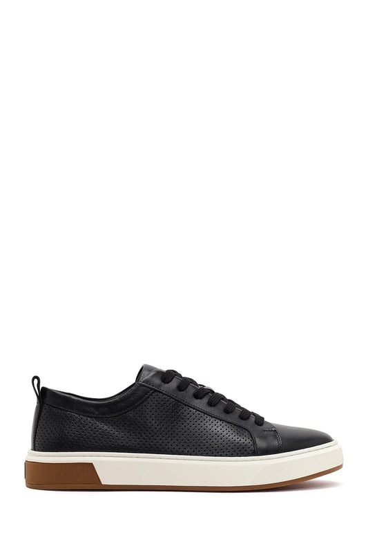 Erkek Siyah Bağcıklı Kalın Tabanlı Deri Sneaker