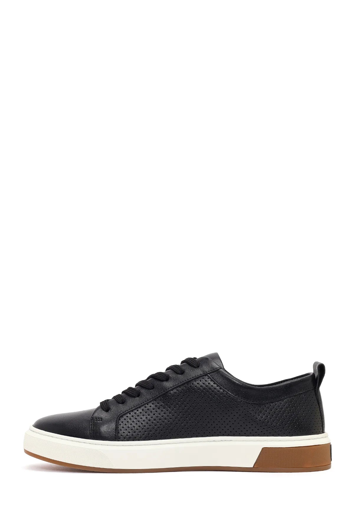 Erkek Siyah Bağcıklı Kalın Tabanlı Deri Sneaker