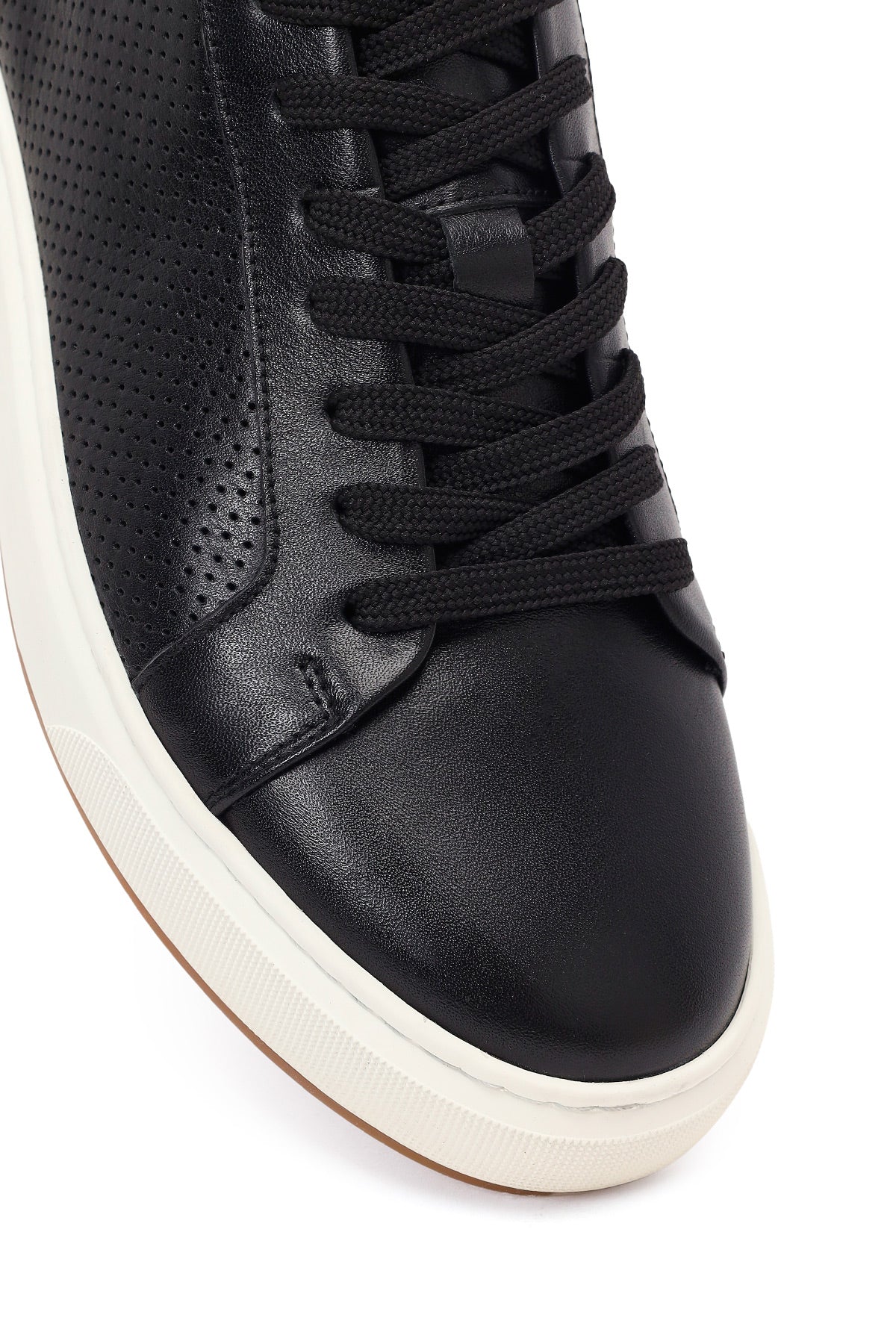 Erkek Siyah Bağcıklı Kalın Tabanlı Deri Sneaker