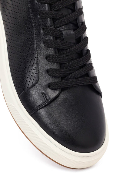 Erkek Siyah Bağcıklı Kalın Tabanlı Deri Sneaker