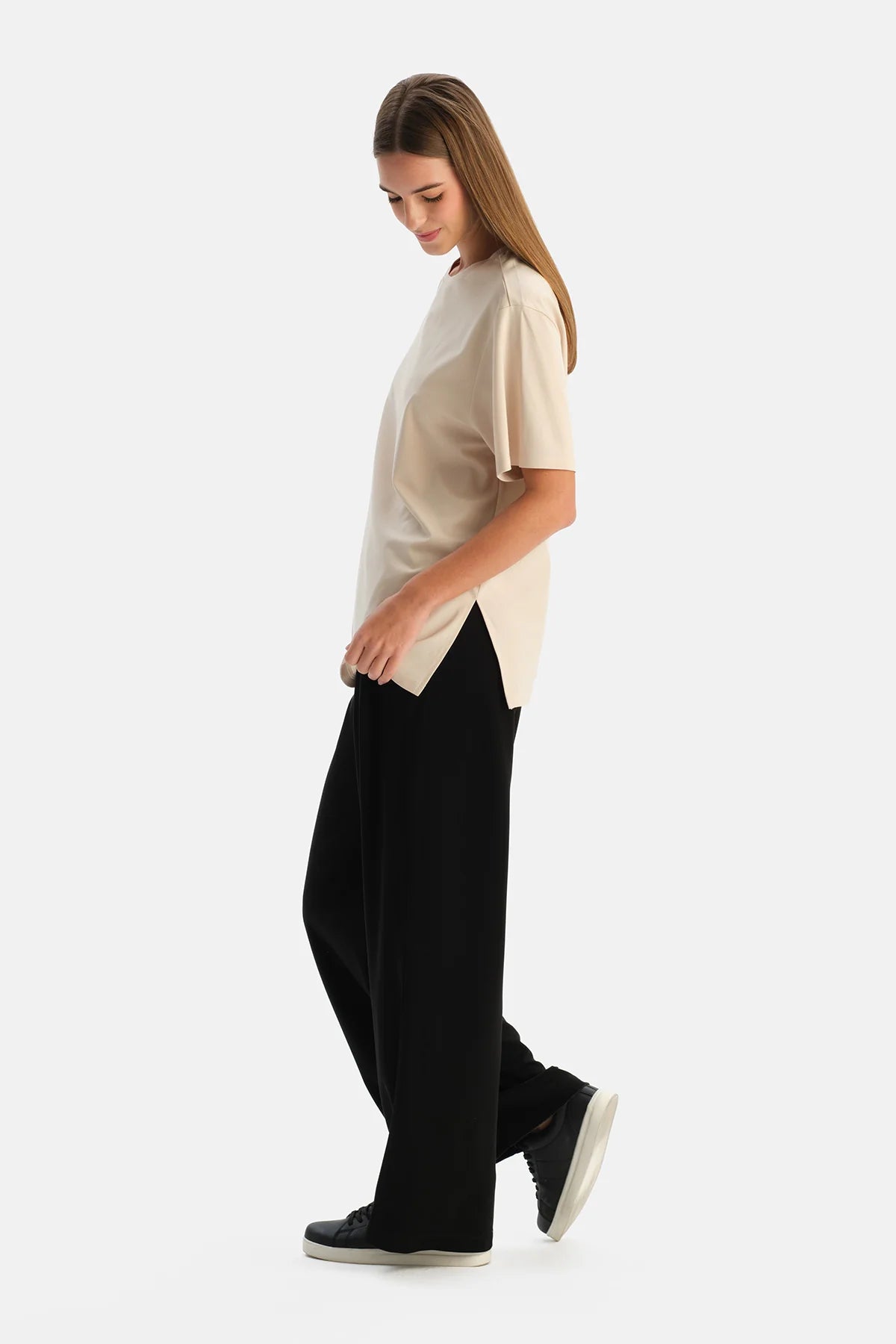 Rib Rayon Karişimli Bol Paça Pantolon