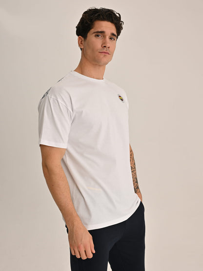 Fenerbahçe Beyaz Tribün Sırt Baskılı Erkek Oversize Tshirt