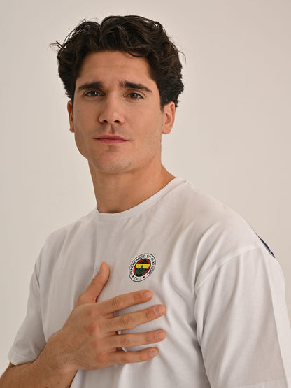 Fenerbahçe Beyaz Tribün Sırt Baskılı Erkek Oversize Tshirt