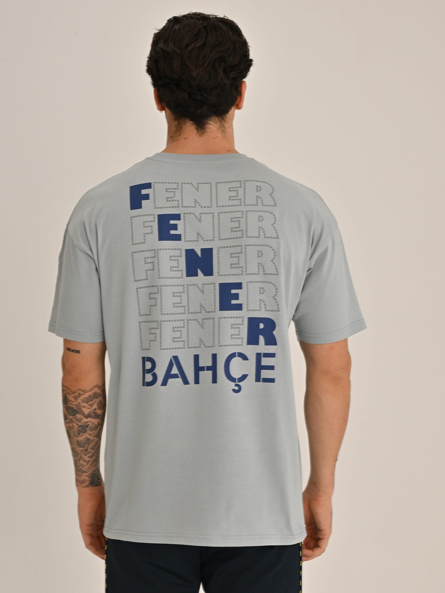 Fenerbahçe Gri Tribün Yazı Detaylı Erkek Oversize Tshirt