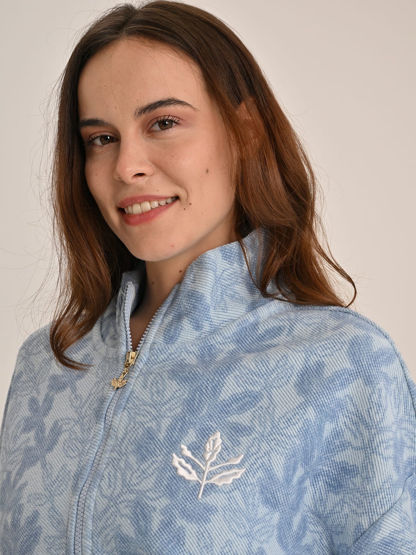 Fenerbahçe Mavi Trend Palamut Pattern Kadın Oversize Sweatshirt
