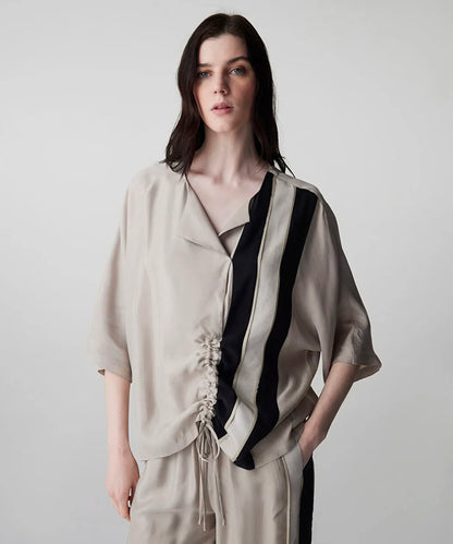 Natürel Ayarlanabilir Büzgülü Colorblock Bluz Is1260006084003 | Ipekyol