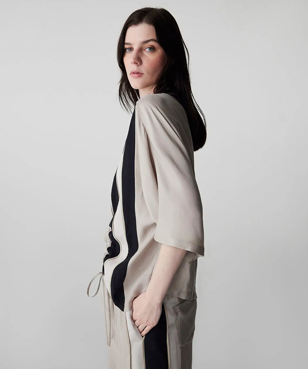 Natürel Ayarlanabilir Büzgülü Colorblock Bluz Is1260006084003 | Ipekyol