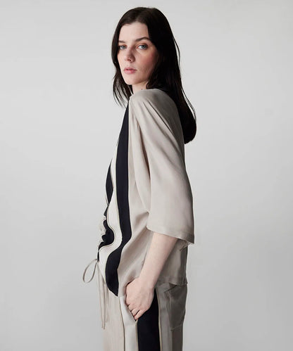 Natürel Ayarlanabilir Büzgülü Colorblock Bluz Is1260006084003 | Ipekyol