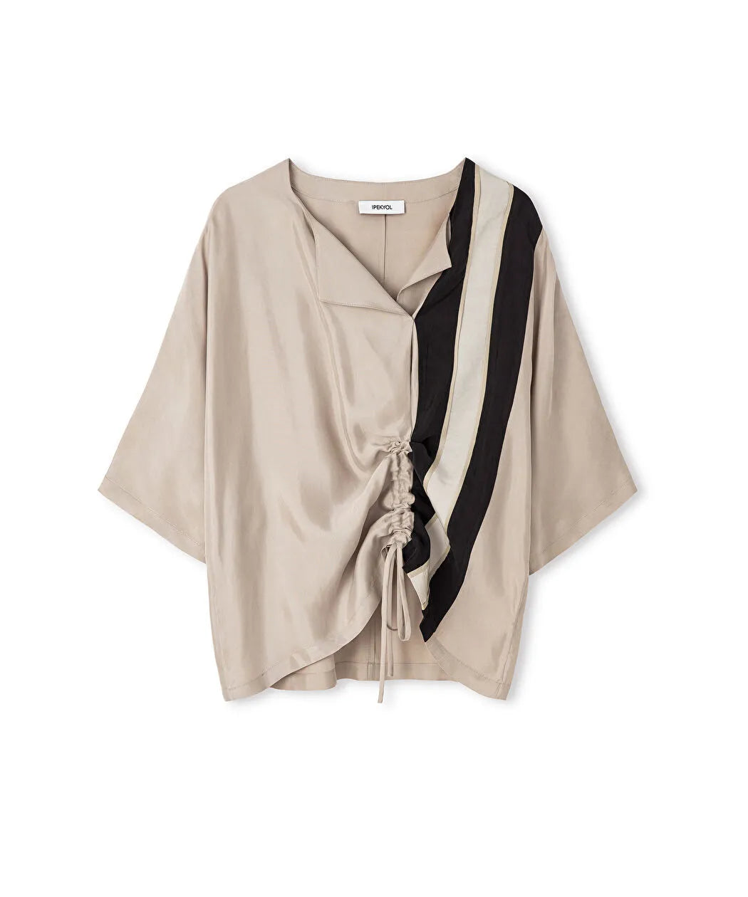 Natürel Ayarlanabilir Büzgülü Colorblock Bluz Is1260006084003 | Ipekyol