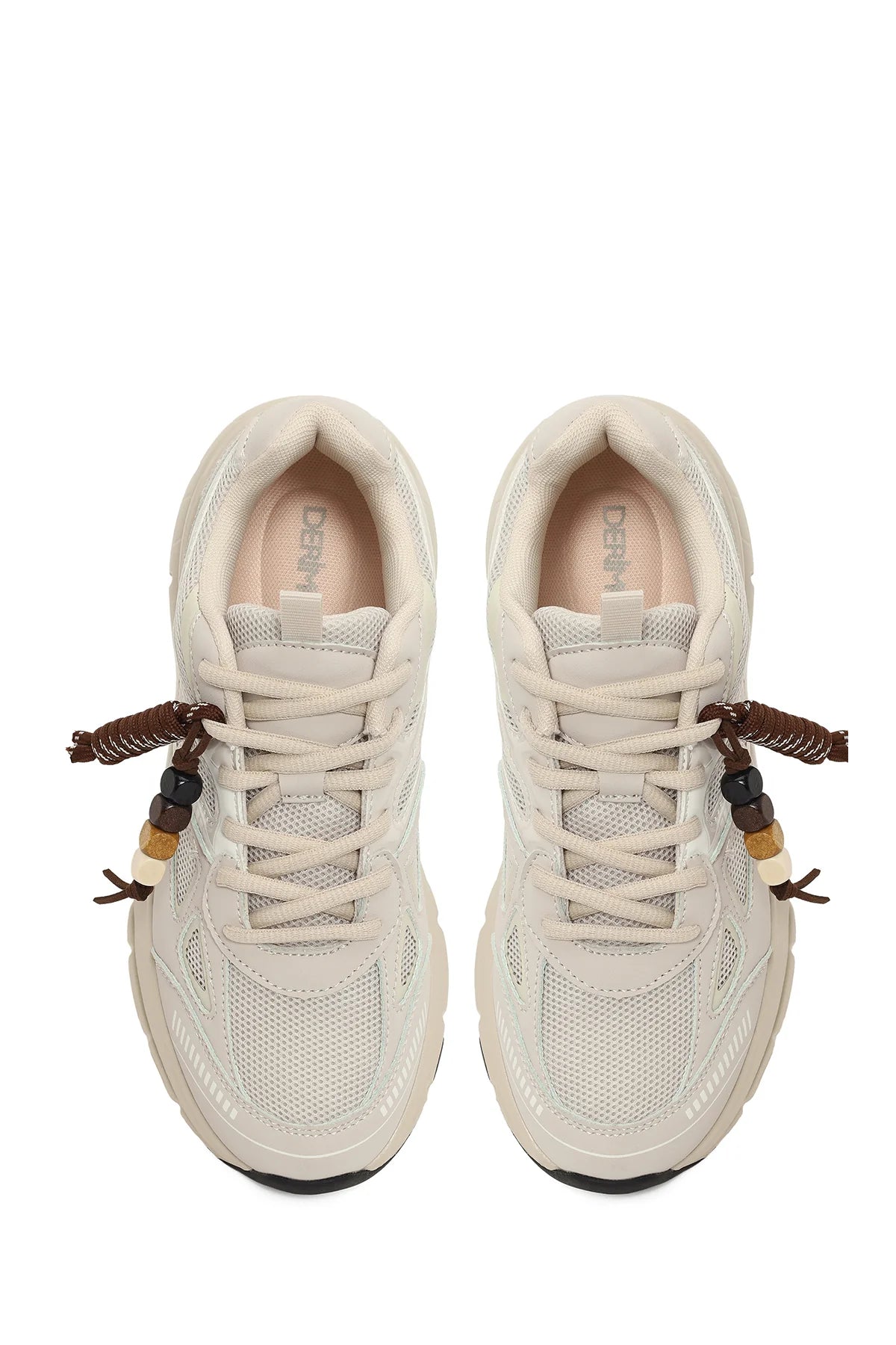 Kadın Bej Bağcıklı Kalın Tabanlı Charmlı Sneaker