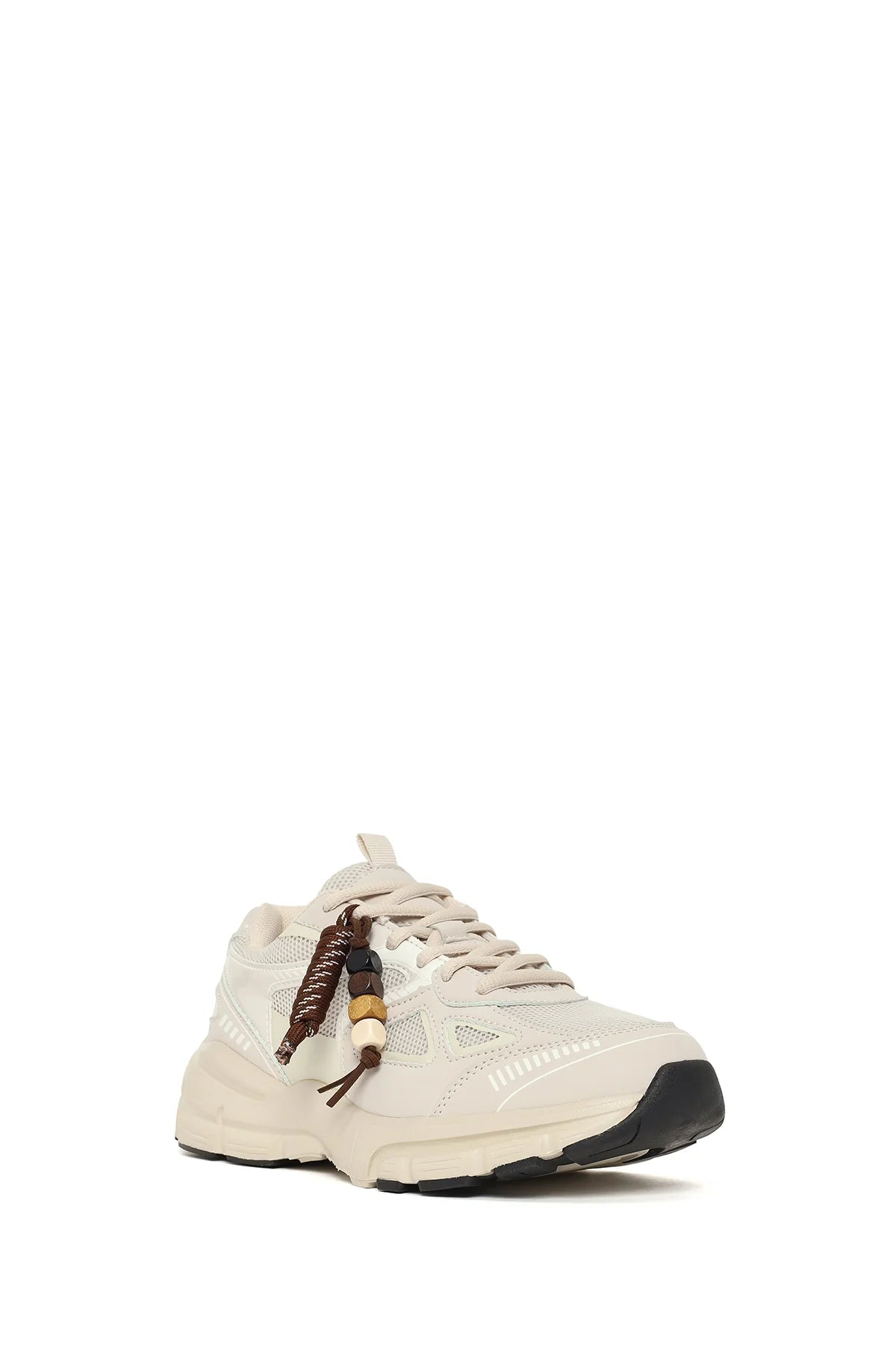 Kadın Bej Bağcıklı Kalın Tabanlı Charmlı Sneaker