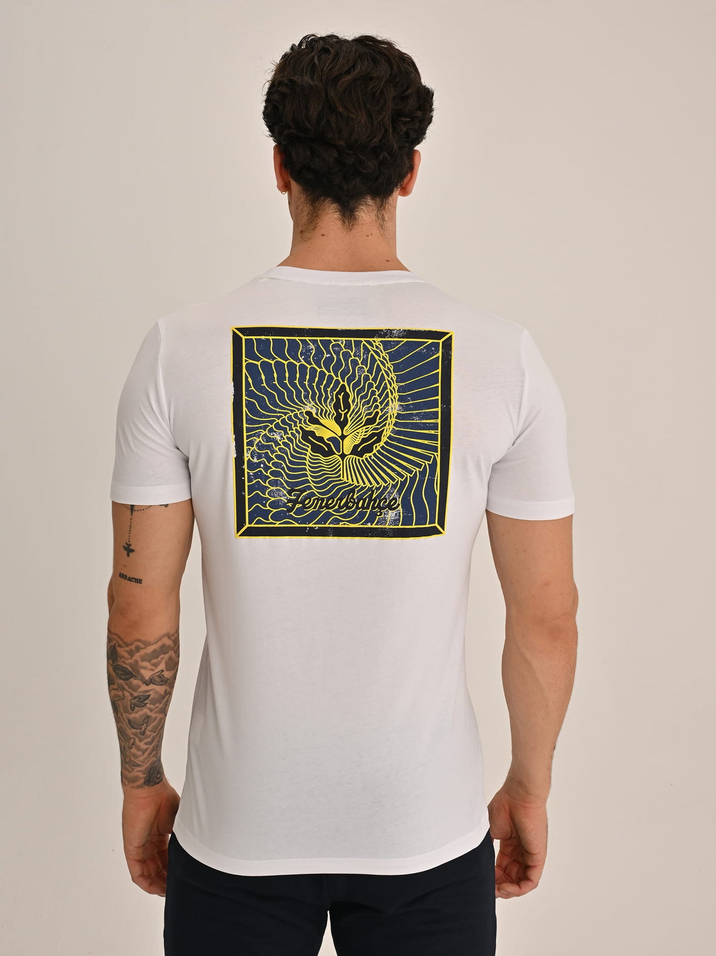 Fenerbahçe Beyaz Tribün Spiral Palamutlu Erkek Oversize Tshirt