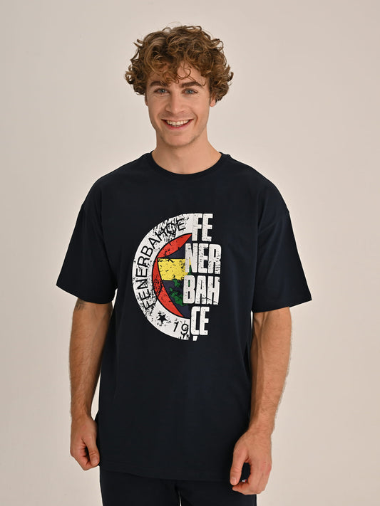 Fenerbahçe Lacivert Tribün Logolu Erkek Oversize Tshirt