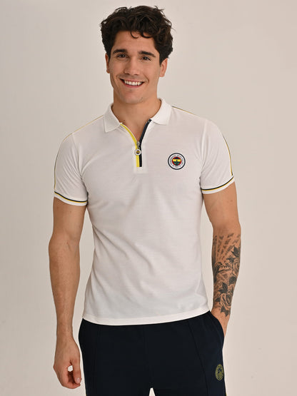 Fenerbahçe Beyaz Tribün Çift Biyeli Erkek Polo Tshirt