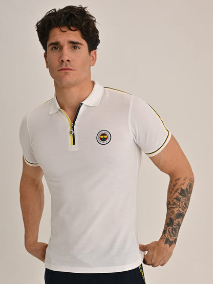 Fenerbahçe Beyaz Tribün Çift Biyeli Erkek Polo Tshirt