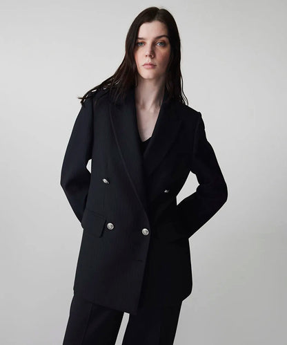 Lacivert Çizgi Desen Metal Düğmeli Blazer Is1260106009015 | Ipekyol