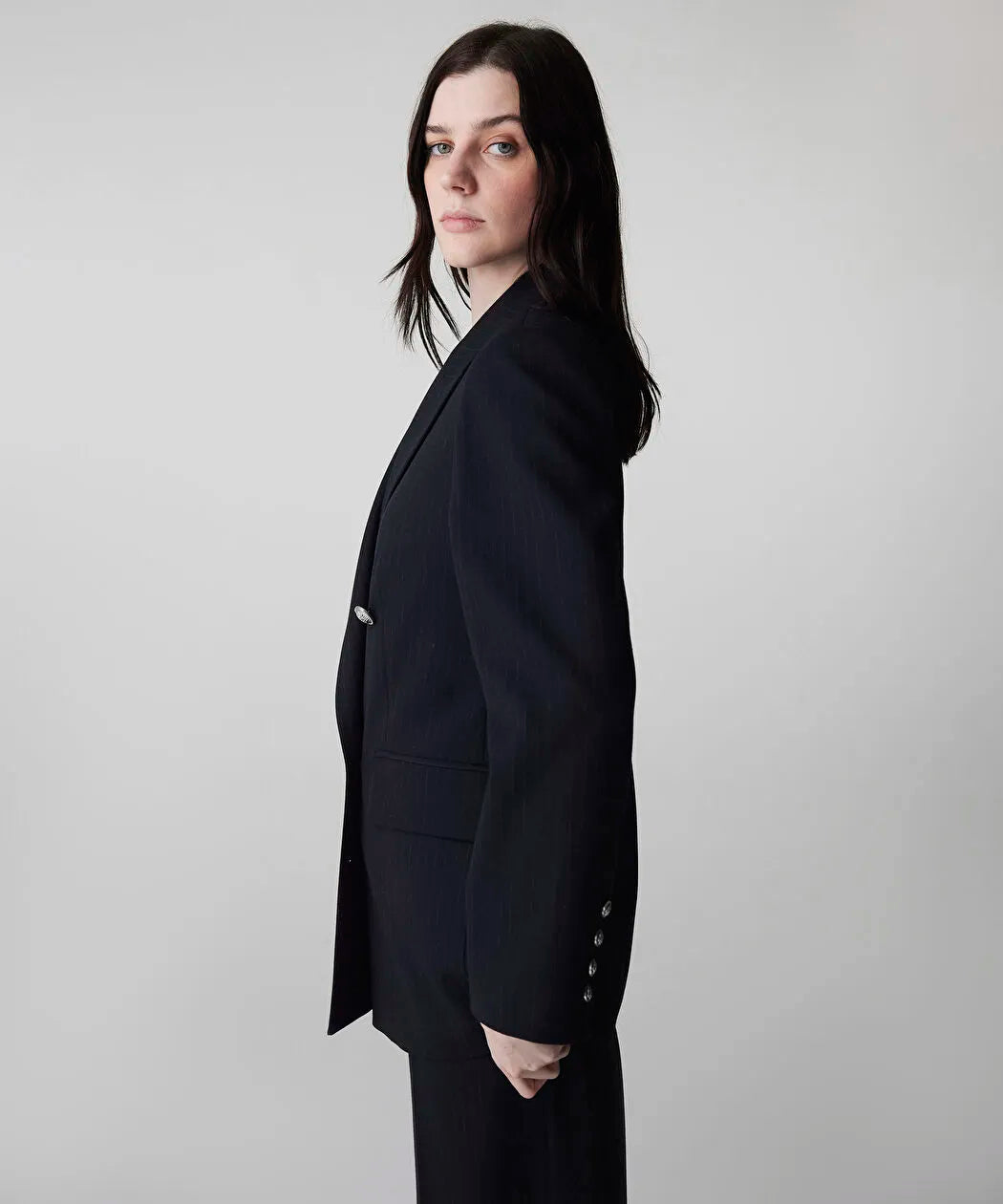 Lacivert Çizgi Desen Metal Düğmeli Blazer Is1260106009015 | Ipekyol