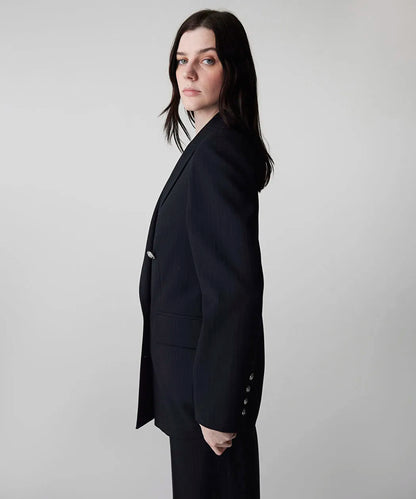 Lacivert Çizgi Desen Metal Düğmeli Blazer Is1260106009015 | Ipekyol