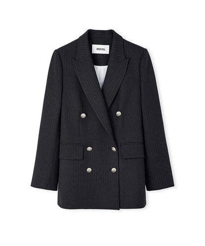 Lacivert Çizgi Desen Metal Düğmeli Blazer Is1260106009015 | Ipekyol
