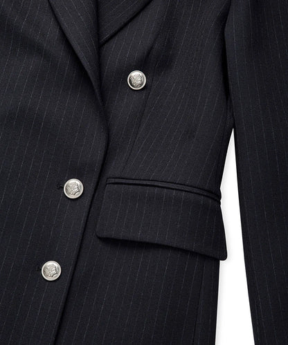 Lacivert Çizgi Desen Metal Düğmeli Blazer Is1260106009015 | Ipekyol