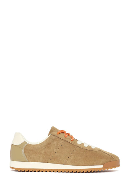 Kadın Bej Bağcıklı Süet Deri Sneaker