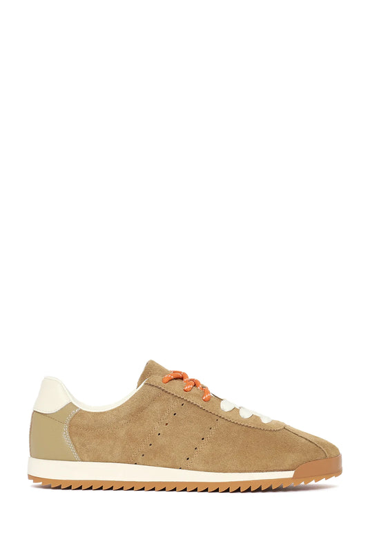 Kadın Bej Bağcıklı Süet Deri Sneaker