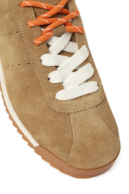 Kadın Bej Bağcıklı Süet Deri Sneaker