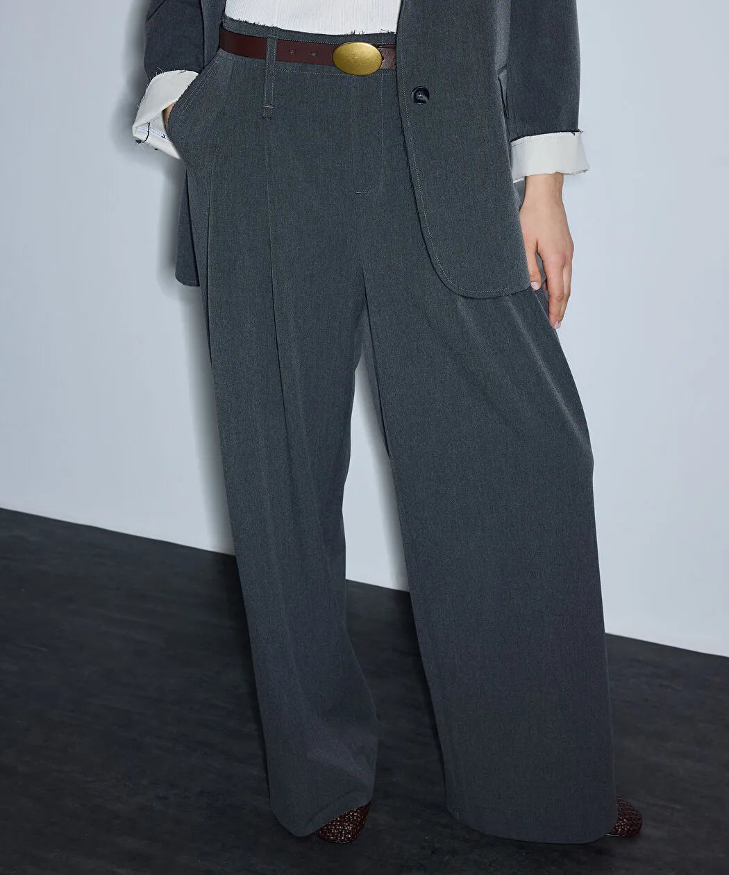 Gri Raw Edge Wide Leg Pantolon Is1260003274005 | Ipekyol