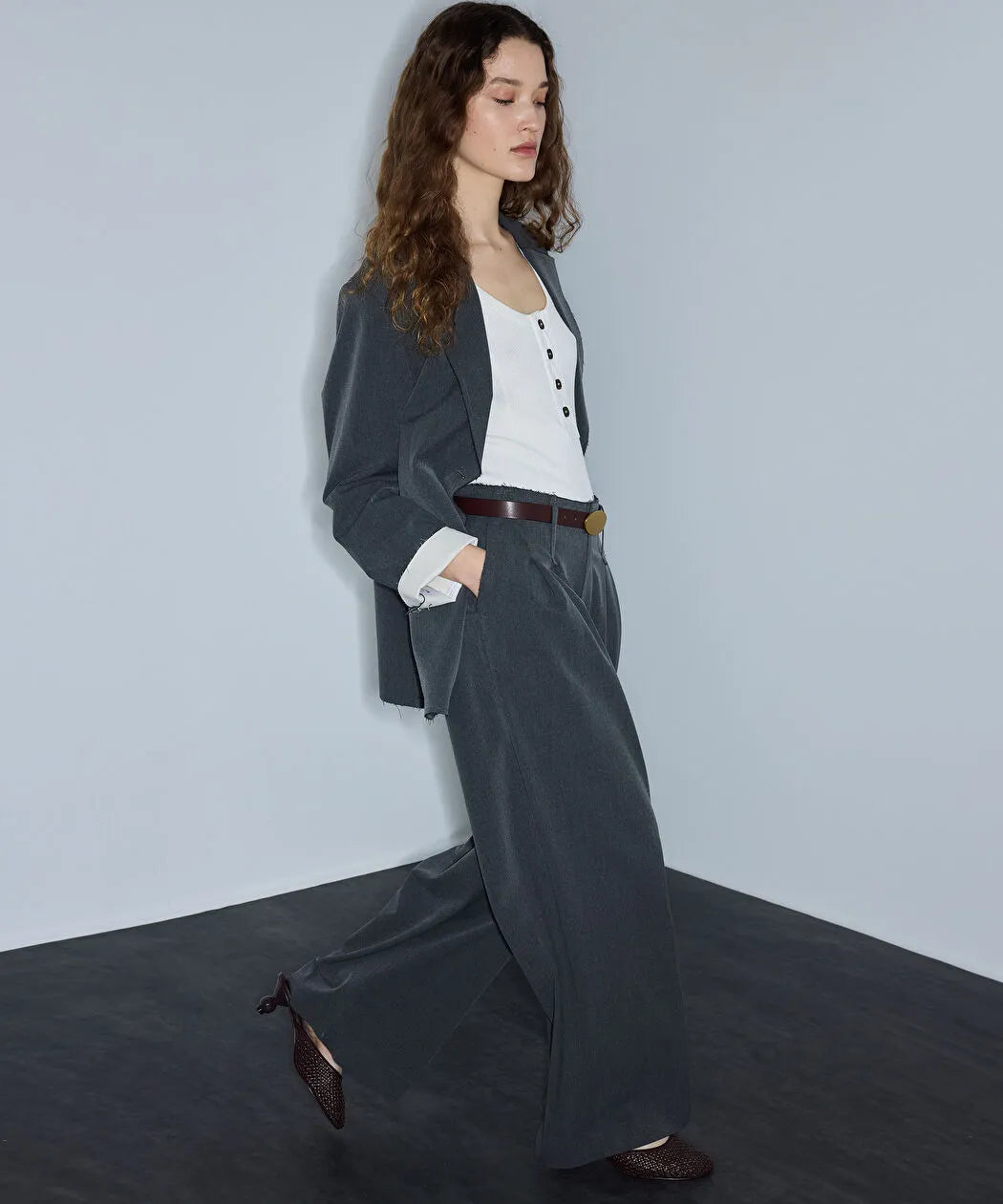Gri Raw Edge Wide Leg Pantolon Is1260003274005 | Ipekyol