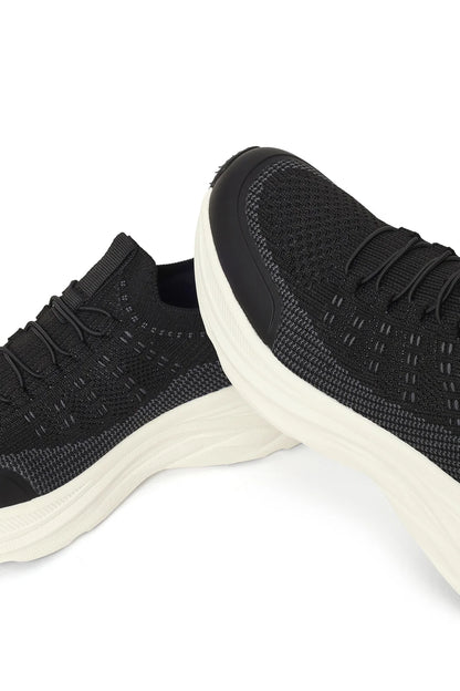Derimod Zero Kadın Siyah Kalın Tabanlı Bağcıklı Kumaş Sneaker