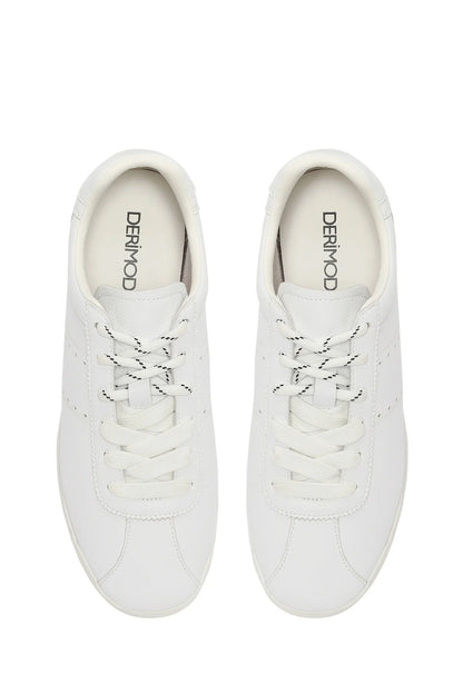 Kadın Beyaz Bağcıklı Deri Sneaker