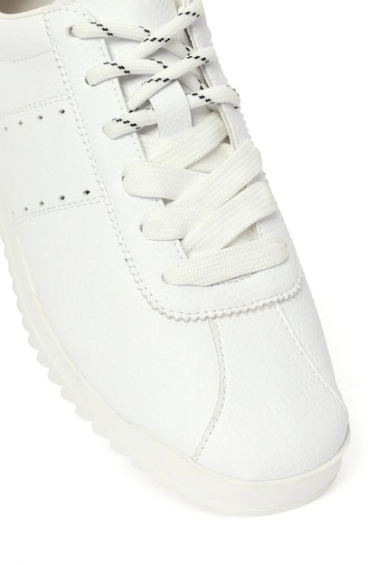 Kadın Beyaz Bağcıklı Deri Sneaker