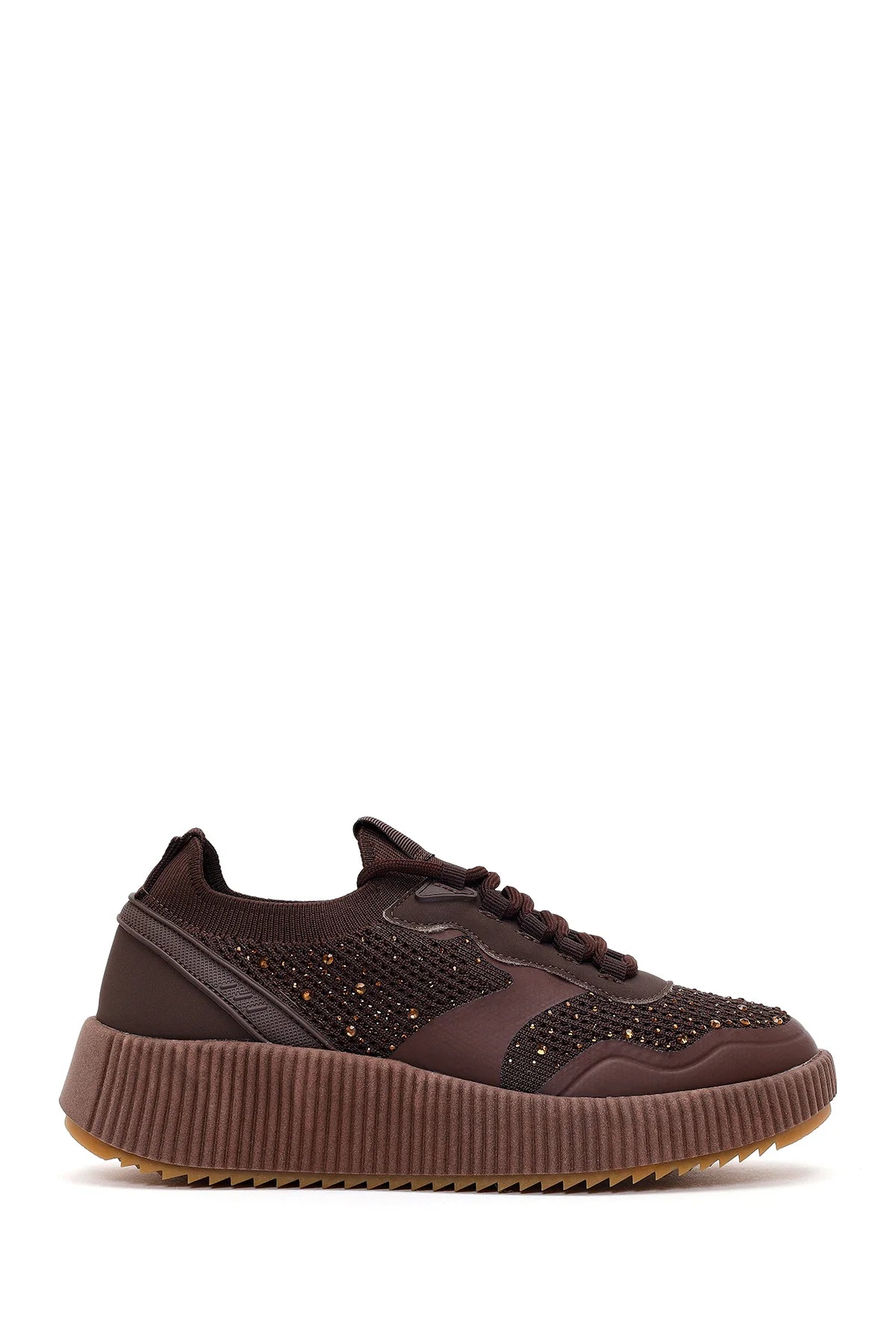 Derimod Zero Kadın Kahverengi Bağcıklı Kalın Tabanlı Taşlı Kumaş Sneaker