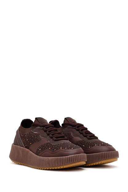 Derimod Zero Kadın Kahverengi Bağcıklı Kalın Tabanlı Taşlı Kumaş Sneaker