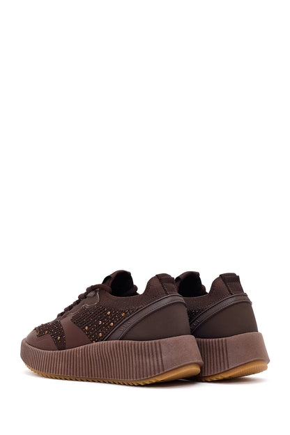 Derimod Zero Kadın Kahverengi Bağcıklı Kalın Tabanlı Taşlı Kumaş Sneaker
