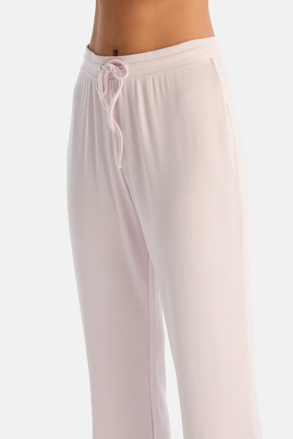 Açık Pembe Modal Ribana Gömlek Pantolon Pijama Takımı