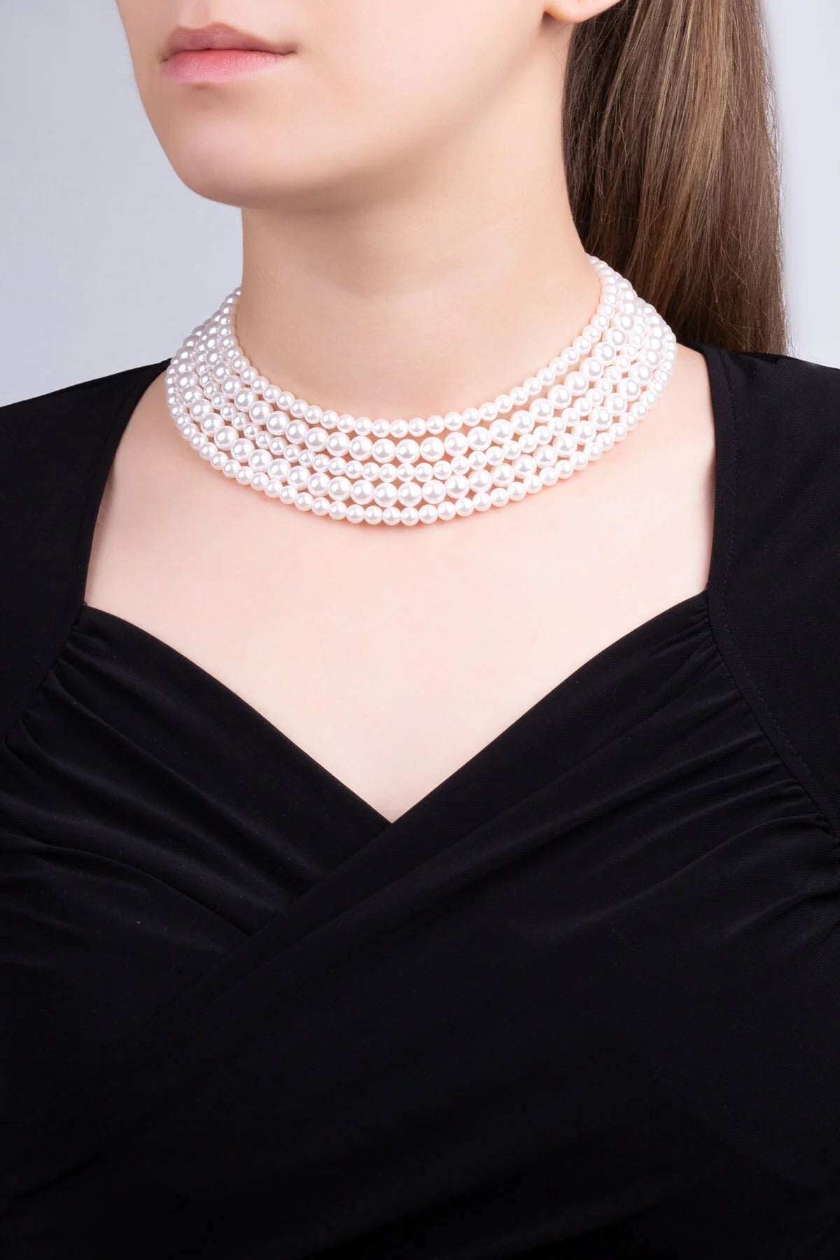 Barbara 18 Ayar Beyaz Altın Kaplama 42 Cm Gümüş Choker Kolye 1180456299