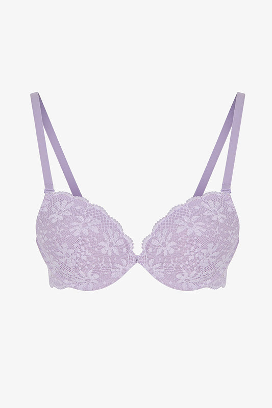 Lila Super Push Up Destekli Lace Dantel Sütyen