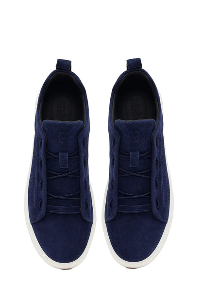 Erkek Mavi Bağcıklı Süet Deri Sneaker