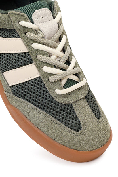 Kadın Yeşil Bağcıklı Deri Sneaker