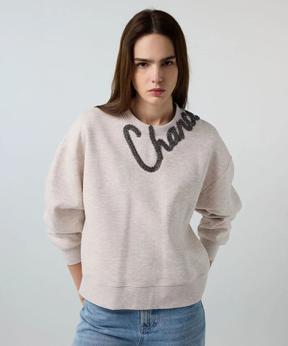 Bej Slogan Nakışlı Boncuklu Sweatshirt Is1260091008023 | Ipekyol