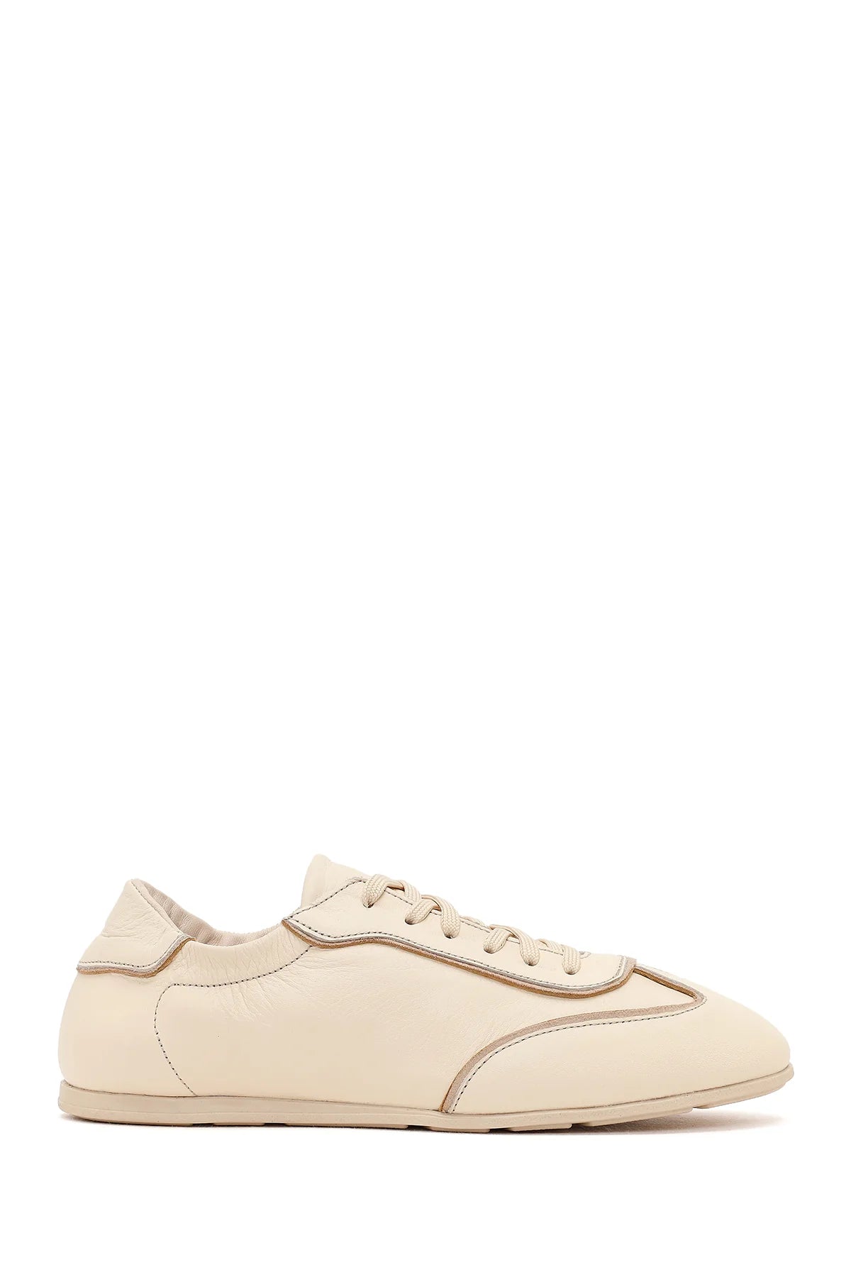 Kadın Bej Bağcıklı Deri Sneaker