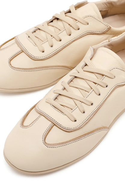 Kadın Bej Bağcıklı Deri Sneaker