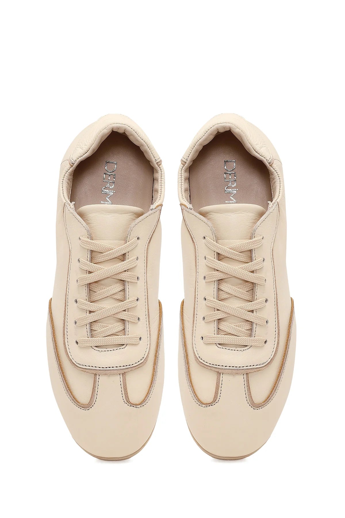 Kadın Bej Bağcıklı Deri Sneaker