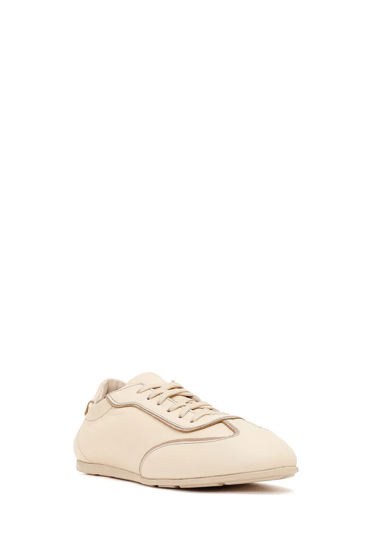 Kadın Bej Bağcıklı Deri Sneaker