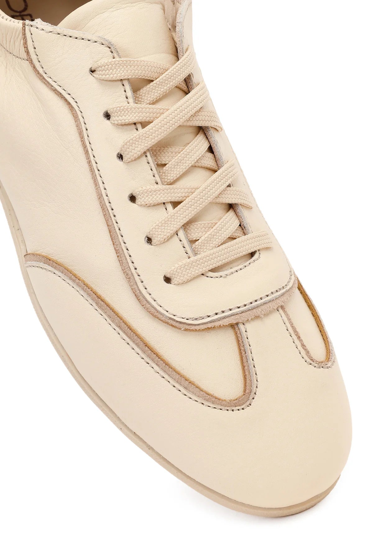 Kadın Bej Bağcıklı Deri Sneaker
