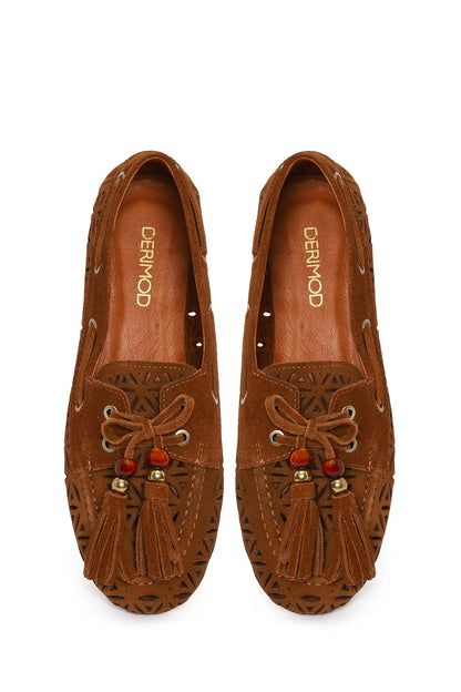 Kadın Taba Püsküllü Süet Deri Loafer