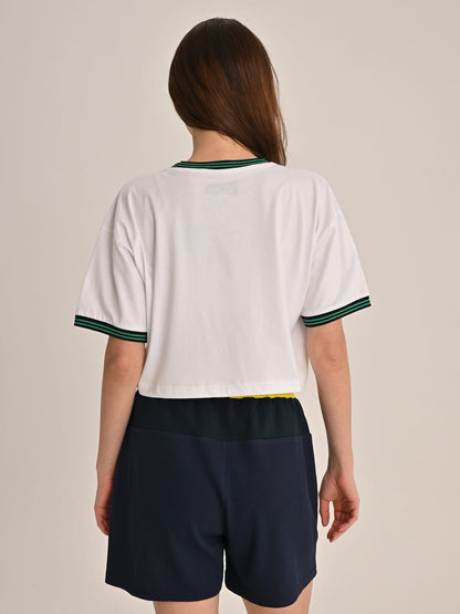 Fenerbahçe Beyaz Trend Yeşil Palamutlu Kadın Oversize Crop Tshirt
