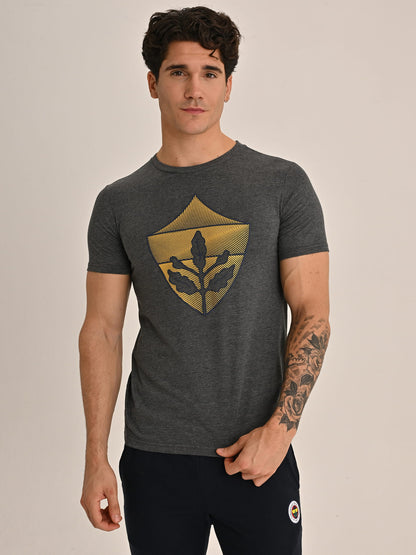 Fenerbahçe Gri Melanj Tribün Gold Armalı Erkek Tshirt