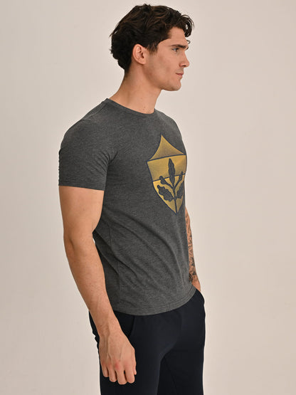 Fenerbahçe Gri Melanj Tribün Gold Armalı Erkek Tshirt